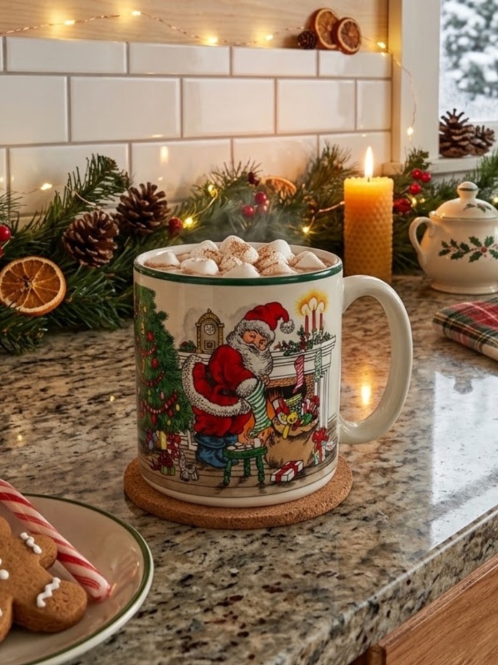 Potpourri Press Santa's Visit Christmas Coffee Mug Vintage 1990 Korea